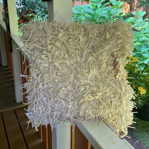 Fancy Cream Colored Shag Throw Pillow NWOT
